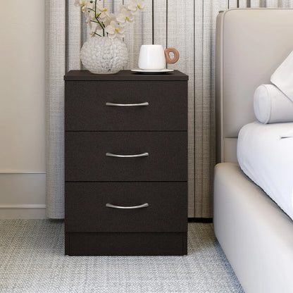 Modern Night Stand, 3 Drawers, Metal Rail, Dark Brown Bedside Tables at Gallery Canada
