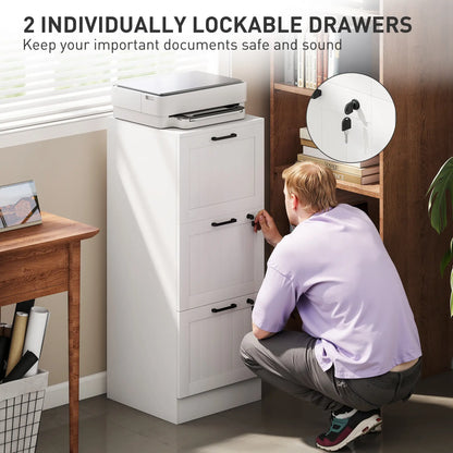 3 Drawer Filing Cabinet with Lock, Office Storage, A4 Letter Size, White Office Cabinets & Cupboards at Gallery Canada