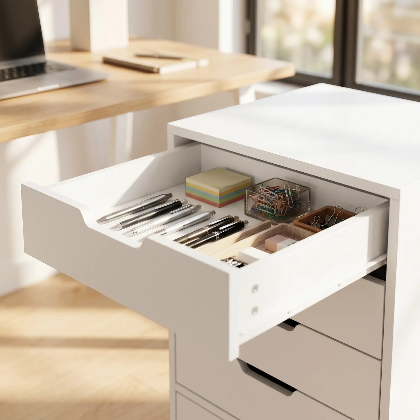 Mobile Printer Stand With 5 Drawers, White