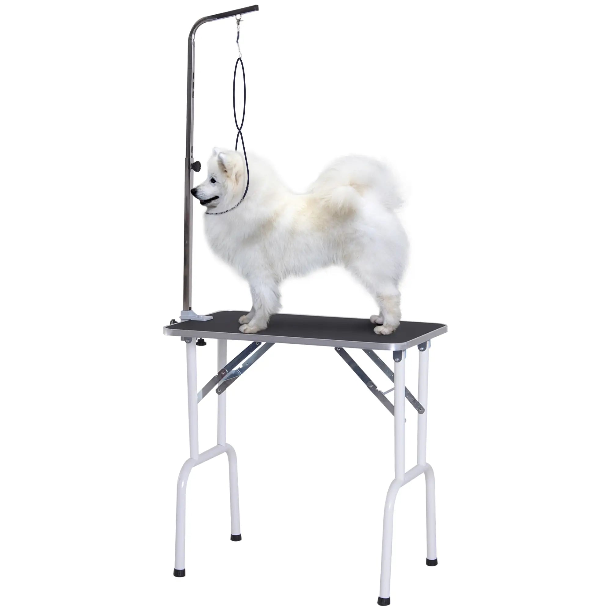Foldable Pet Grooming Table for Dogs Cats with Adjustable Arm, Non-slip Surface, Black Dog Grooming Tables Black, White at Gallery Canada