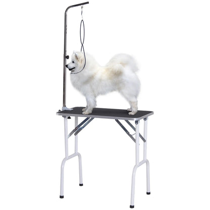 Foldable Pet Grooming Table for Dogs Cats with Adjustable Arm, Non-slip Surface, Black Dog Grooming Tables Black, White at Gallery Canada
