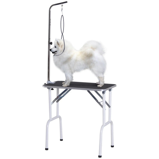 Foldable Pet Grooming Table for Dogs Cats with Adjustable Arm, Non-slip Surface, Black Dog Grooming Tables Black, White at Gallery Canada