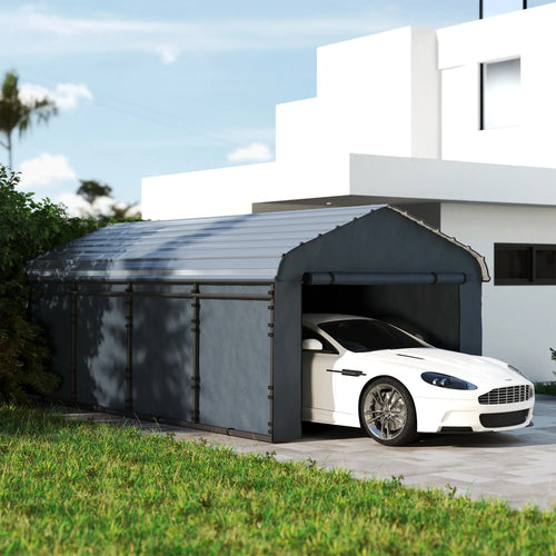 12' x 20' Metal Carport, Heavy Duty Garage Shelter, Dark Grey