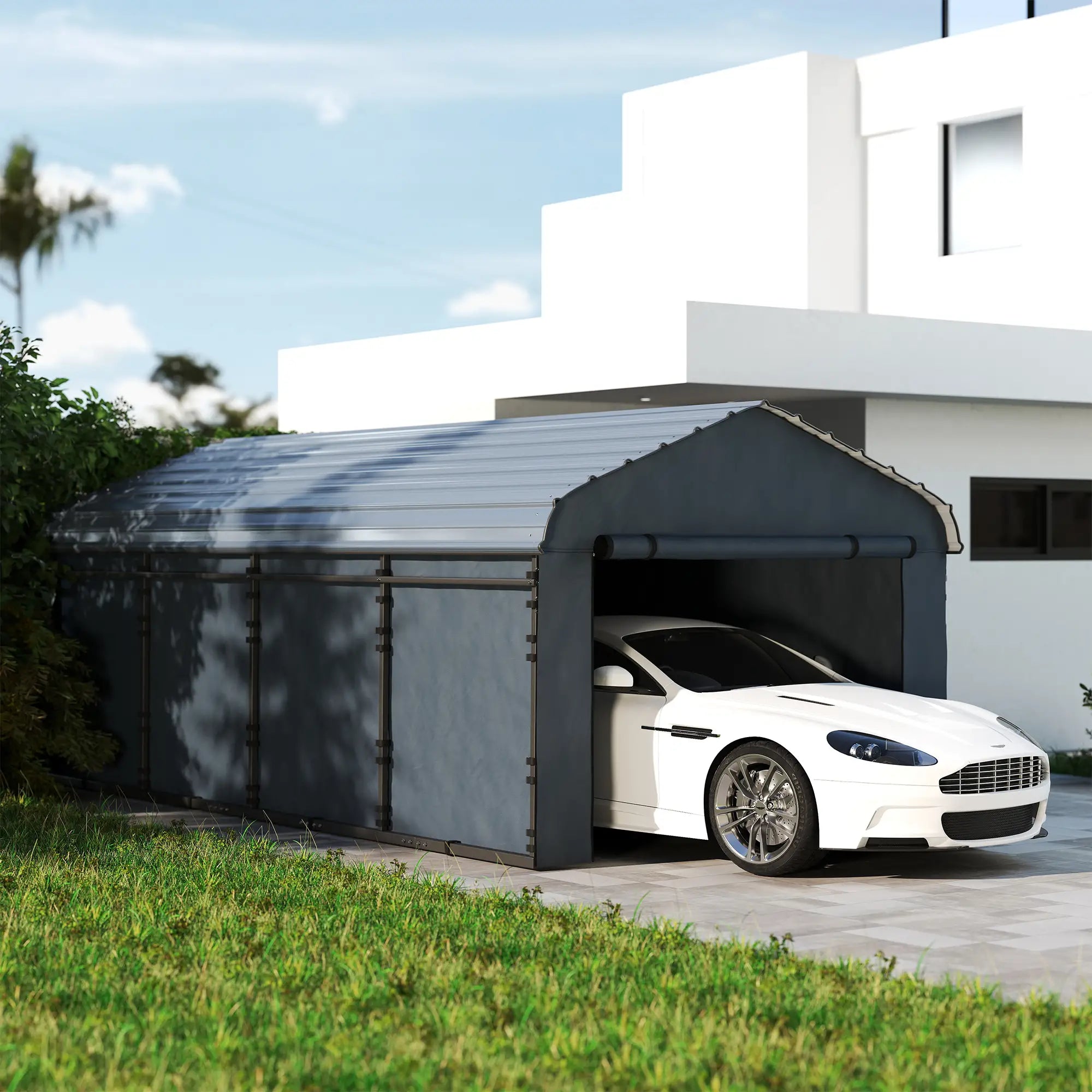 12' x 20' Metal Carport, Heavy Duty Garage Shelter, Dark Grey Car Shelters at Gallery Canada
