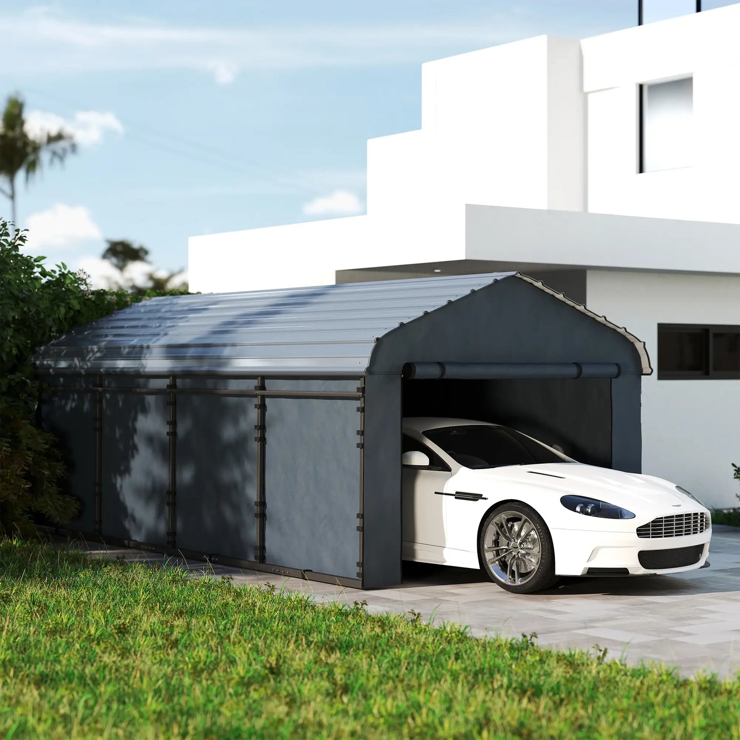 12' x 20' Metal Carport, Heavy Duty Garage Shelter, Dark Grey Car Shelters at Gallery Canada