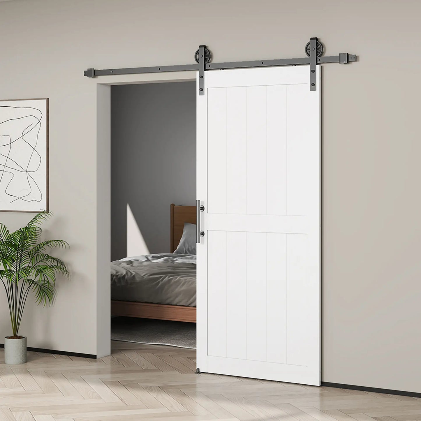 32inx84in Barn Door, Sliding Hardware Kit, Upgraded Rollers, White Door Hardware at Gallery Canada