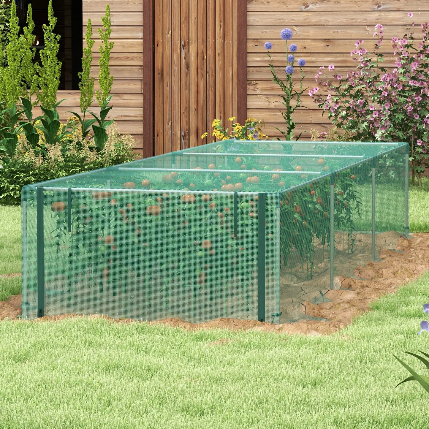 Cage de protection des plantes, 12,2' x 4,1', cadre en acier galvanisé, porte à fermeture éclair enroulable