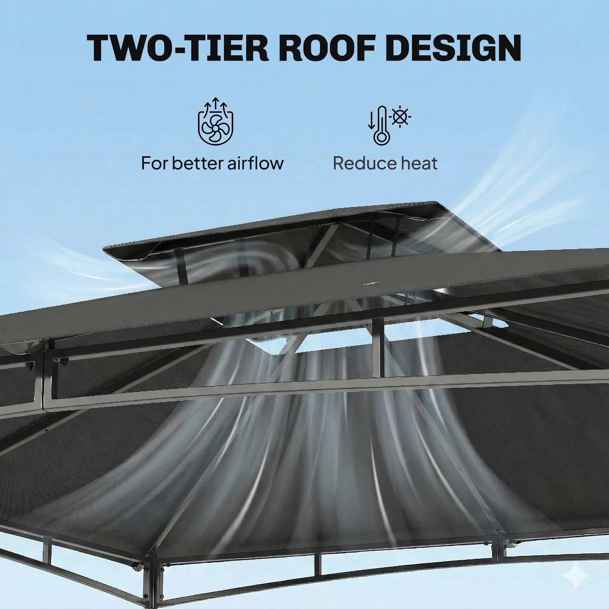 10' x 10' Gazebo, Metal Frame, 2-Tier Roof, Dark Grey Gazebos at Gallery Canada