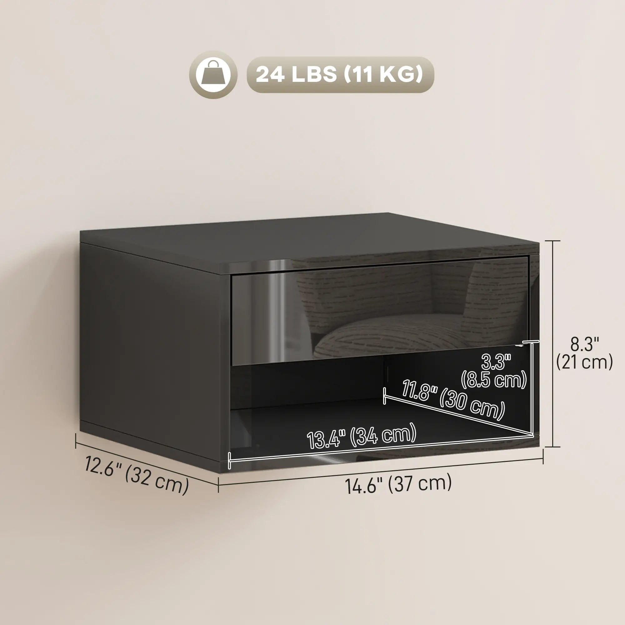 Floating Bedside Tables, Wall-Mounted Nightstand, High Gloss Black Bedside Tables at Gallery Canada