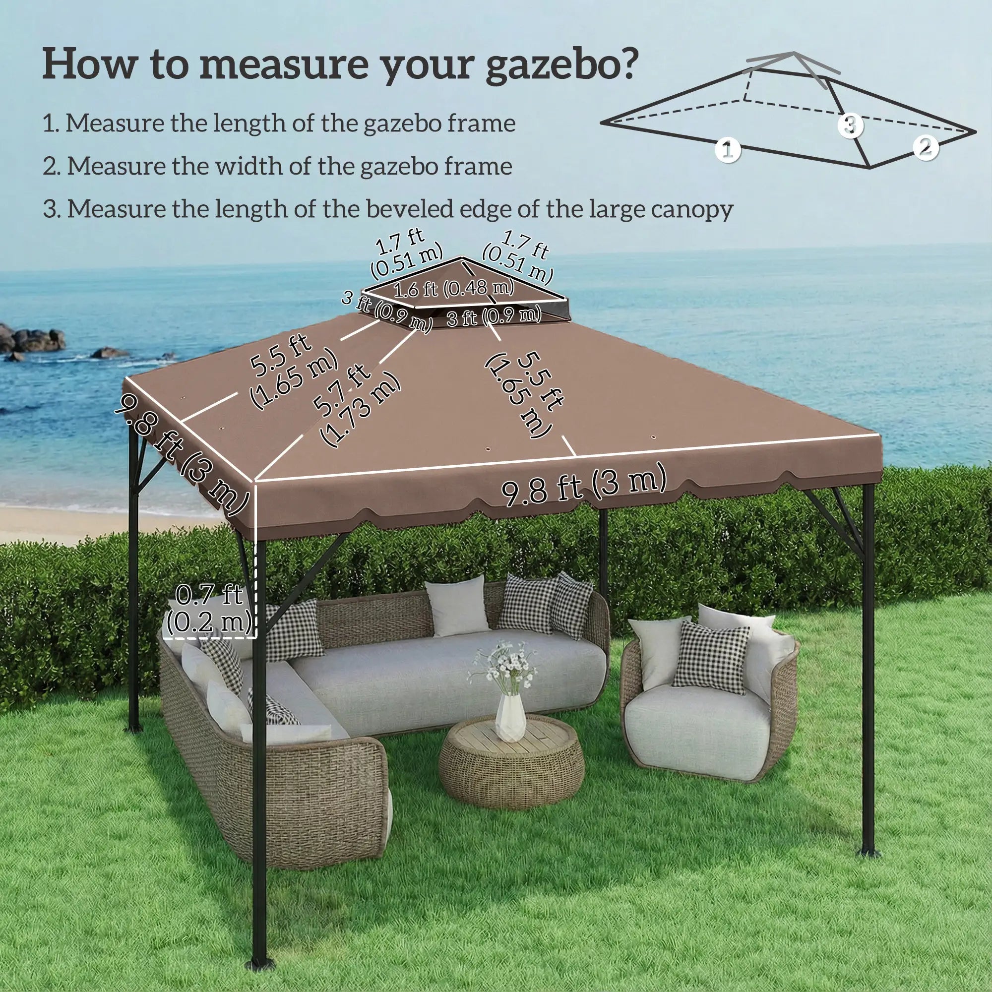 10' x 10' Gazebo Canopy Replacement, Double-Tier Outdoor Roof, Khaki/Brown Gazebo Canopy Replacement at Gallery Canada