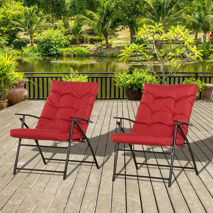 Set of 2 Outdoor Folding Chairs, Adjustable Backrest, Padded, Red Patio Chairs at Gallery Canada