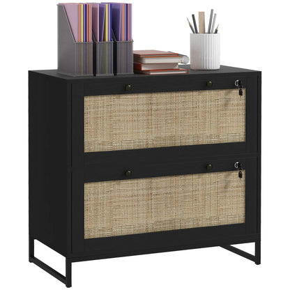 2-Drawer Filing Cabinet with Lock, Rattan, Adjustable Hanging Bar, Black Office Cabinets & Cupboards at Gallery Canada