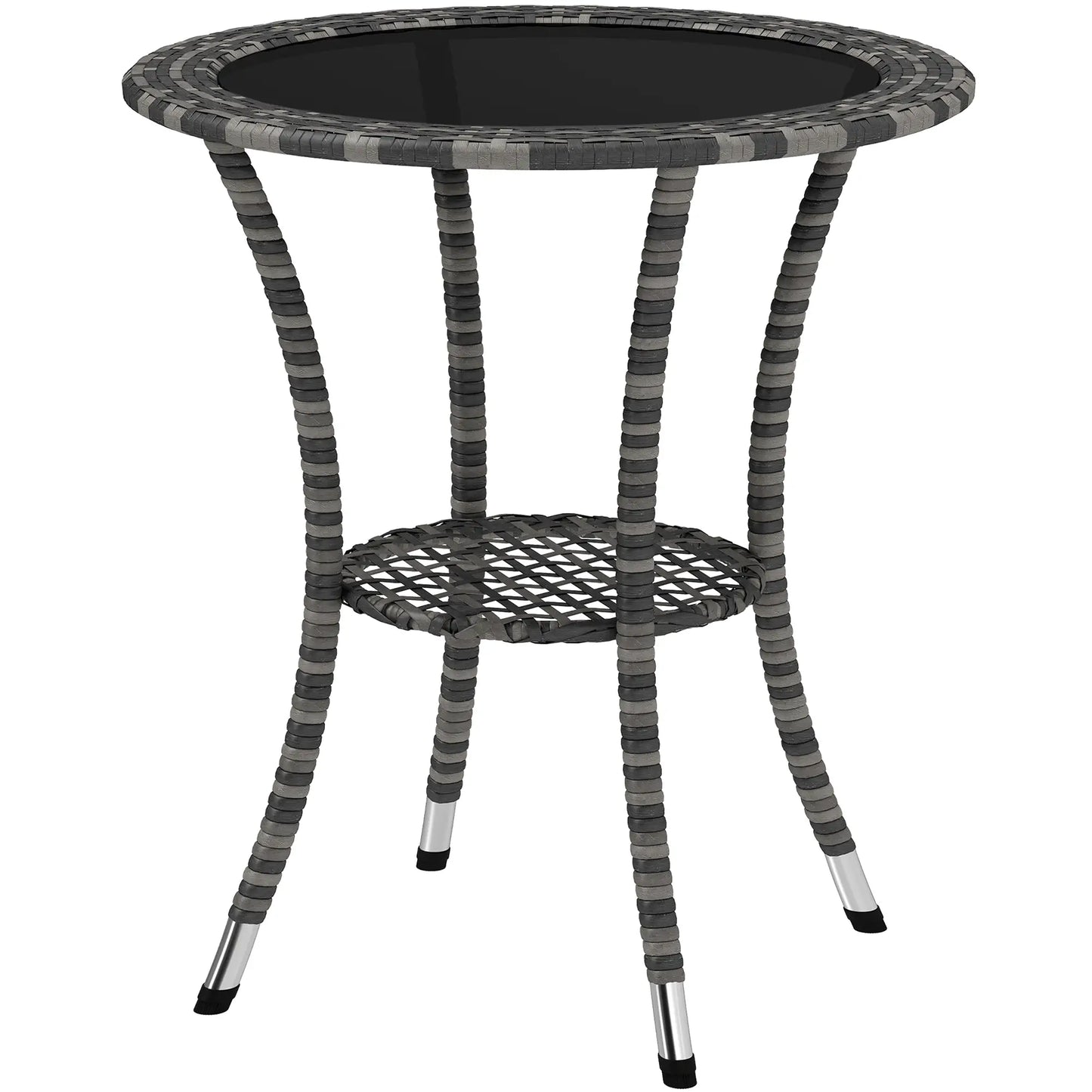 Outdoor Rattan Dining Table, Round Wicker Coffee Table, 2-Tier Shelf, Mixed Grey Patio Dinning Tables Mixed Grey, Black at Gallery Canada