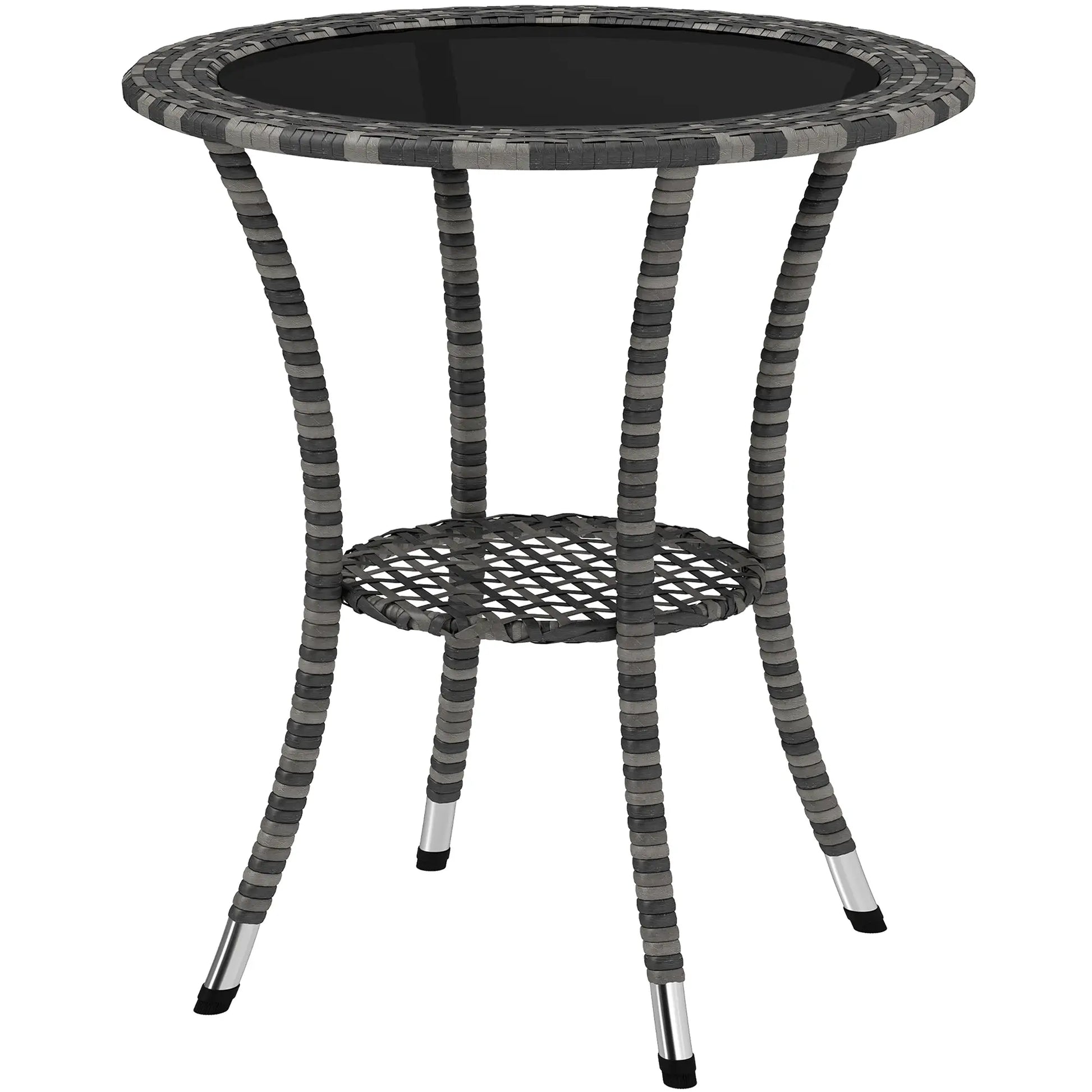 Outdoor Rattan Dining Table, Round Wicker Coffee Table, 2-Tier Shelf, Mixed Grey Patio Dinning Tables Mixed Grey, Black at Gallery Canada