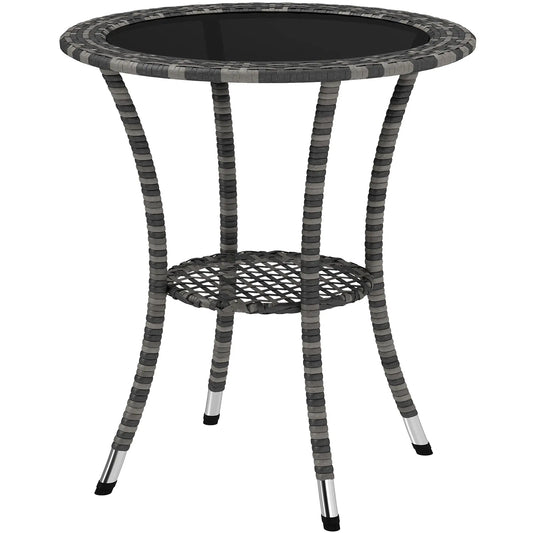 Outdoor Rattan Dining Table, Round Wicker Coffee Table, 2-Tier Shelf, Mixed Grey Patio Dinning Tables Mixed Grey, Black at Gallery Canada