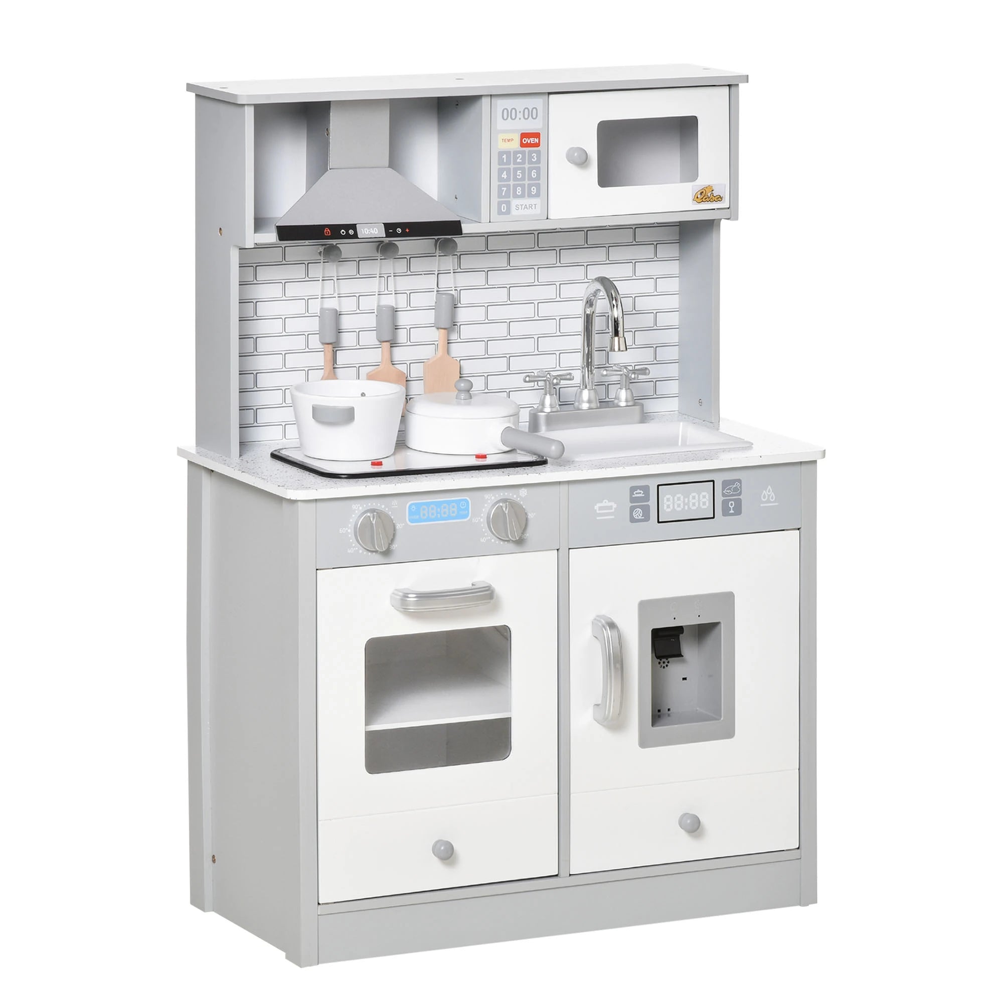 Kids Kitchen Play Set, Pretend Cooktop with Sound, Light, 3-6 Years Play Kitchen Grey, White at Gallery Canada