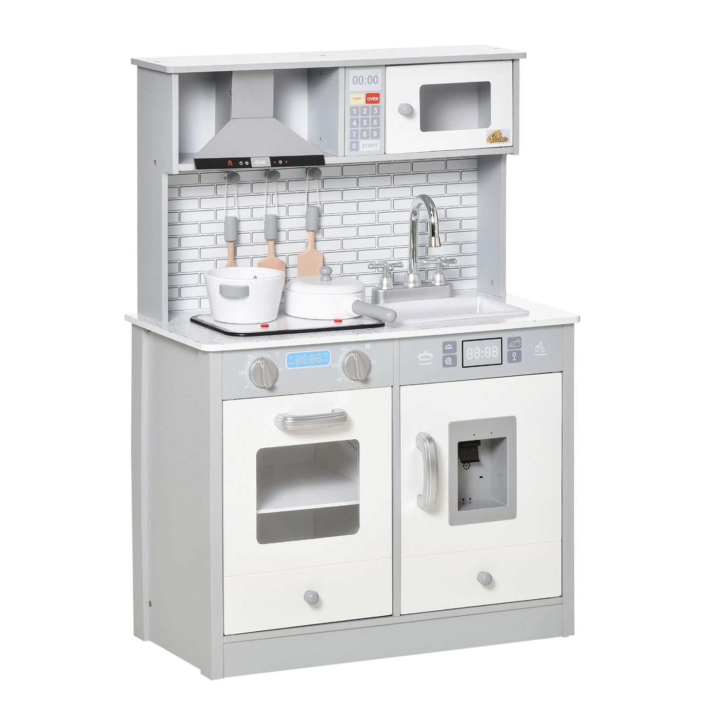 Kids Kitchen Play Set, Pretend Cooktop with Sound, Light, 3-6 Years Play Kitchen Grey, White at Gallery Canada