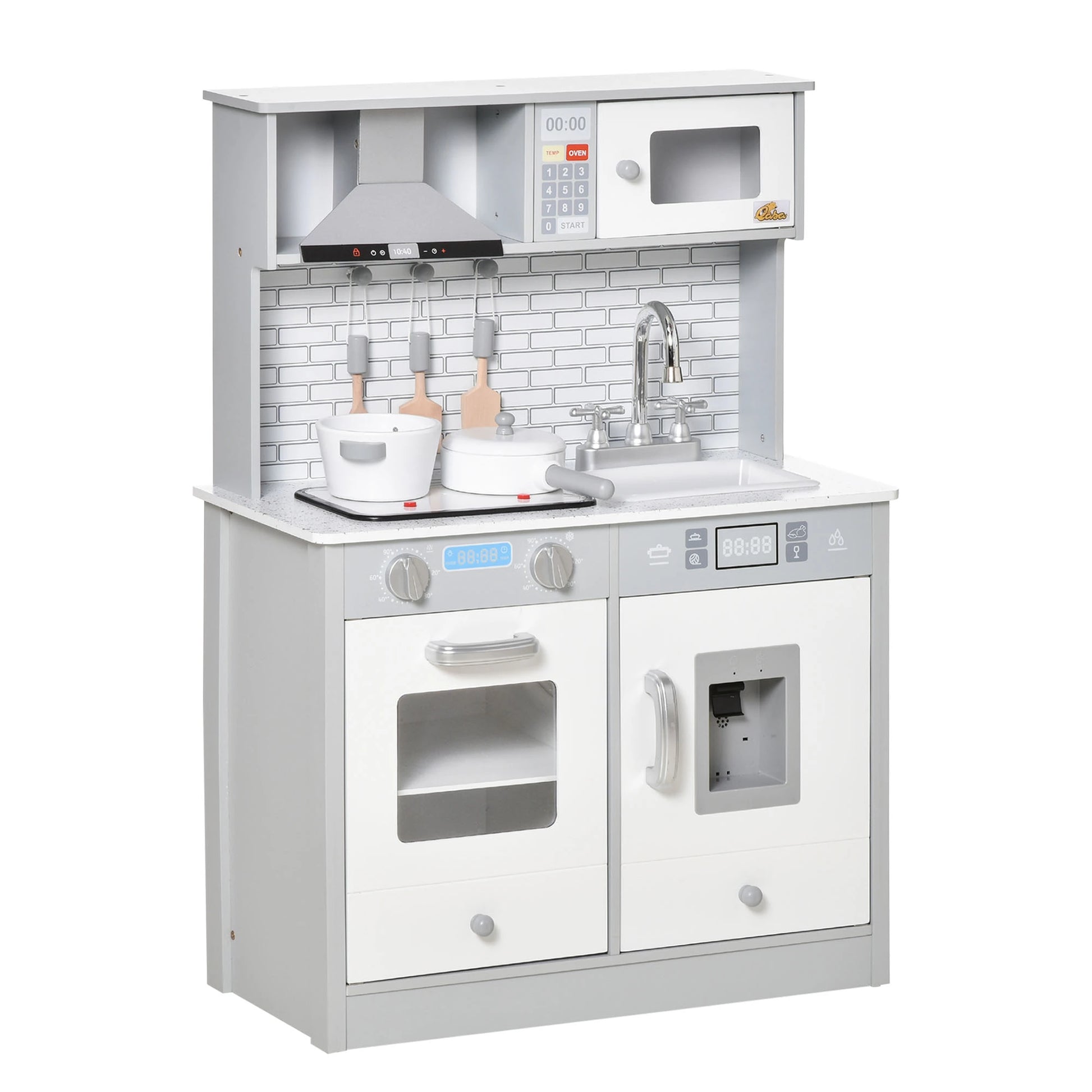 Kids Kitchen Play Set, Pretend Cooktop with Sound, Light, 3-6 Years Play Kitchen Grey, White at Gallery Canada