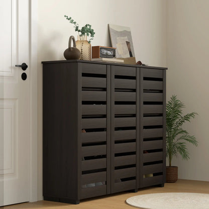 Narrow Shoe Cabinet, Slatted Doors, Adjustable Shelves, 20 Pairs, Dark Brown Shoe Storage Cabinets & Racks at Gallery Canada