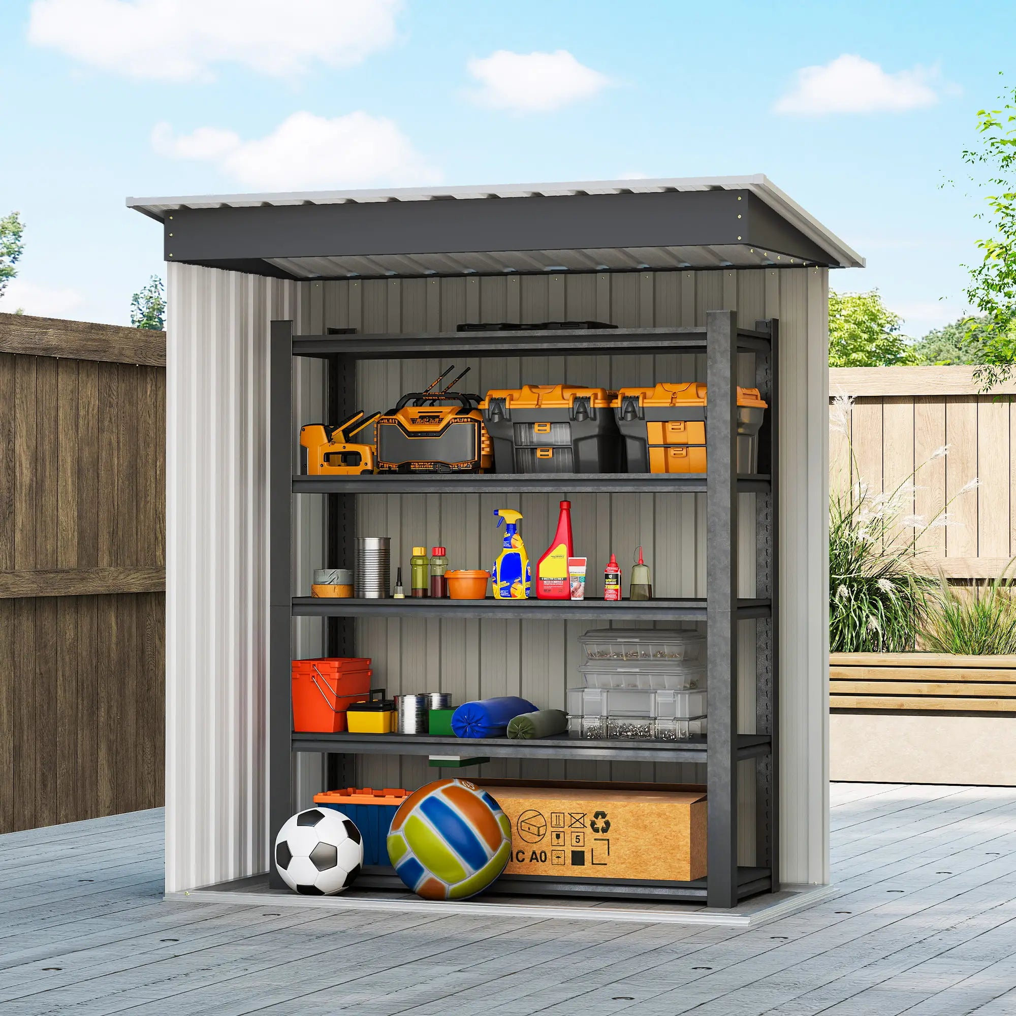 5x3 FT Outdoor Storage Shed, Sliding Door, Sloped Roof, Steel Frame, Black Sheds at Gallery Canada