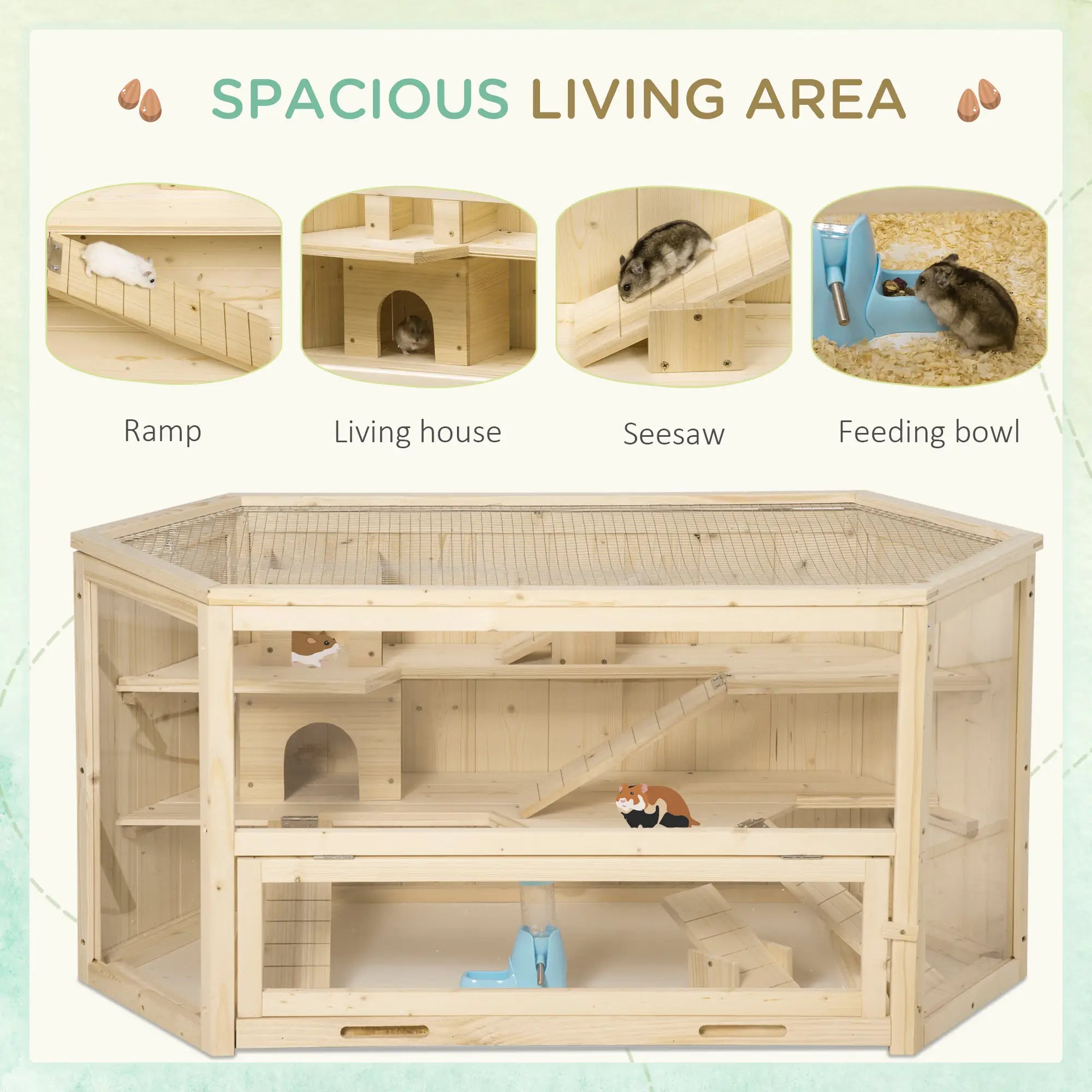 Large Wooden Hamster Cage, 3 Tier with Tray, Seesaws, Water Bottle Hamster Cages at Gallery Canada