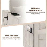 52" Holland Velvet Sofa Bed, USB Ports, Adjustable Backrest, Beige