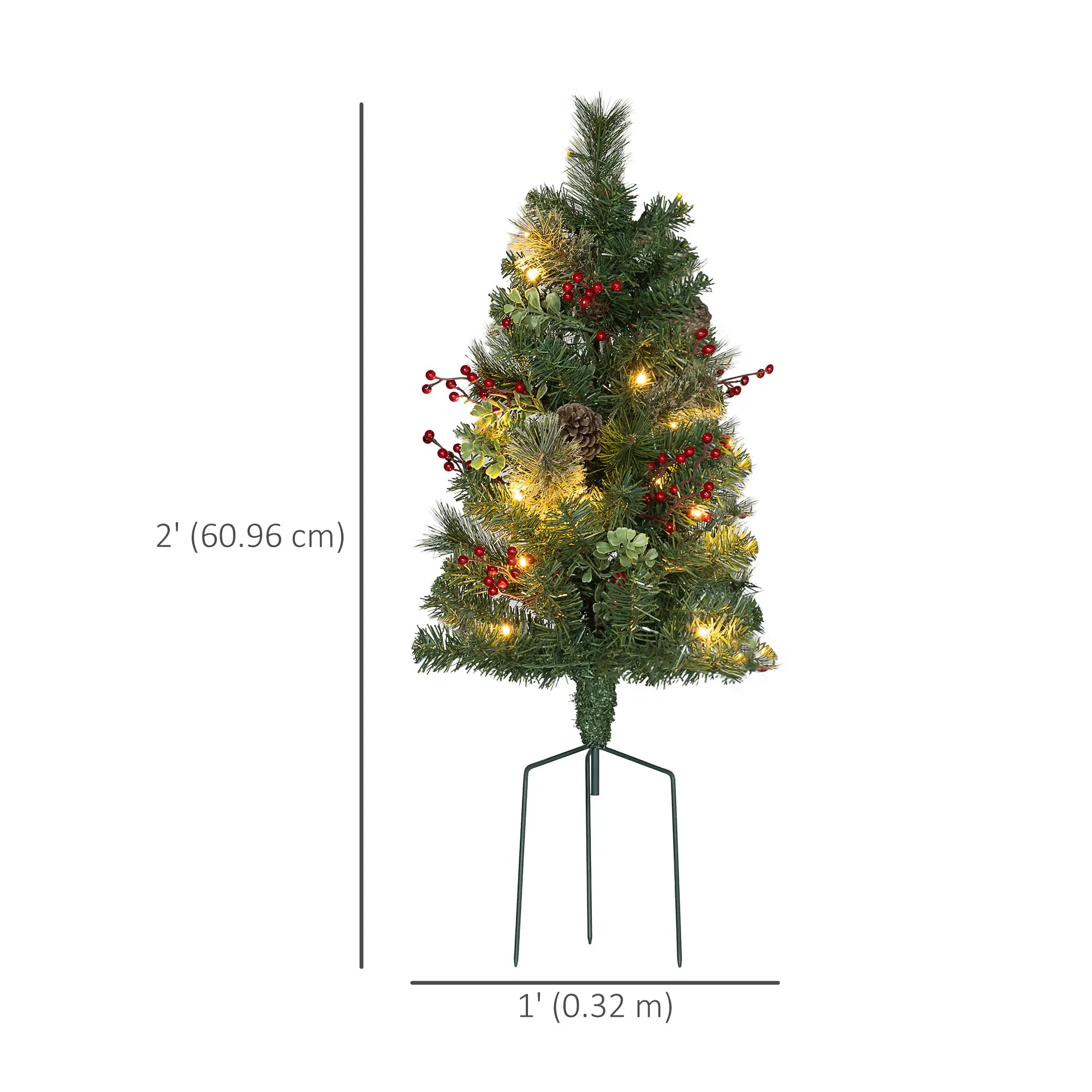 2ft 2 Pack Artificial Christmas Tree, Pre Lit with Red Berries, Green Pre Lit Christmas Trees at Gallery Canada