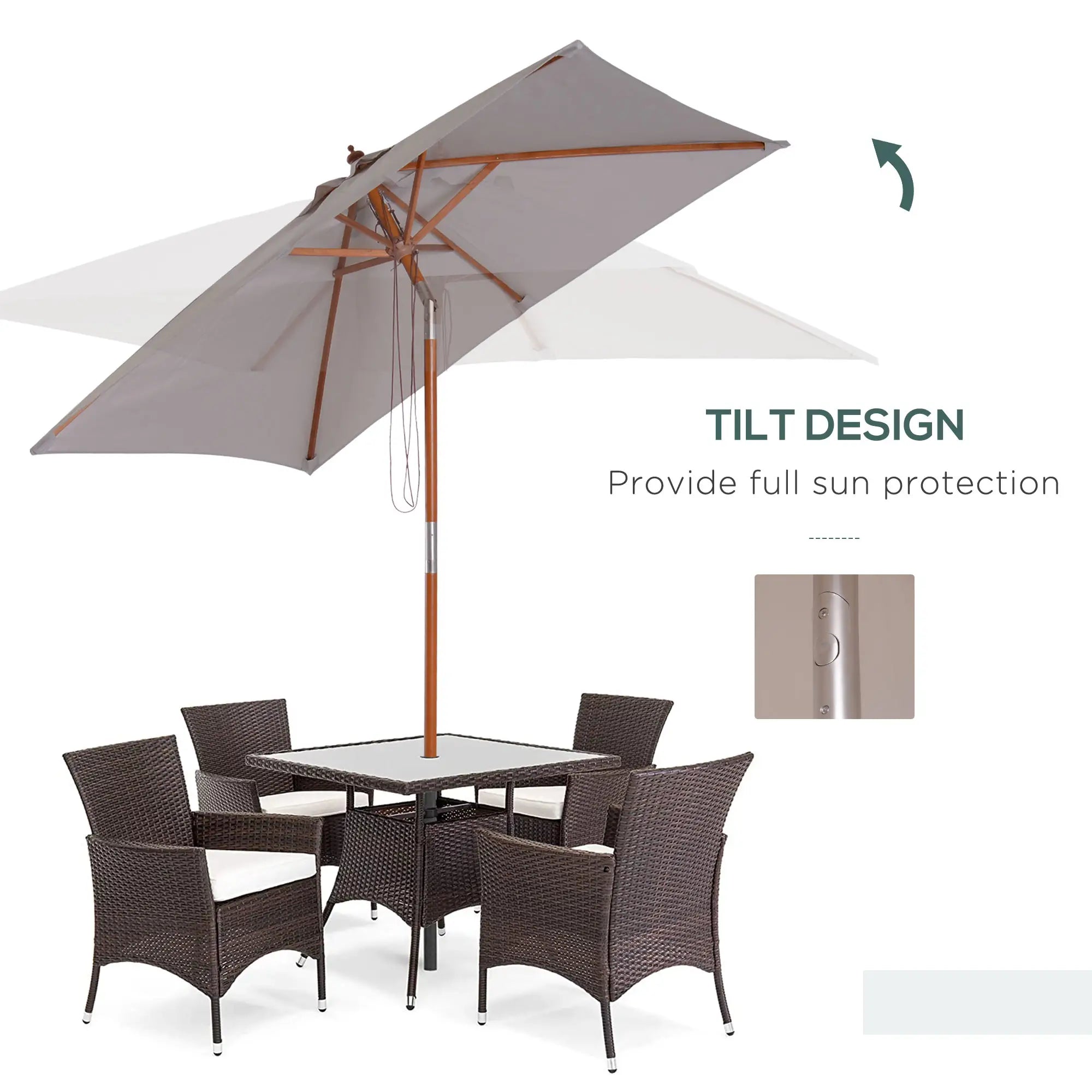6.6 x 5ft Fir Wooden Patio Umbrella, Tilt Mechanism, 6 Ribs, Grey Sun Umbrellas at Gallery Canada