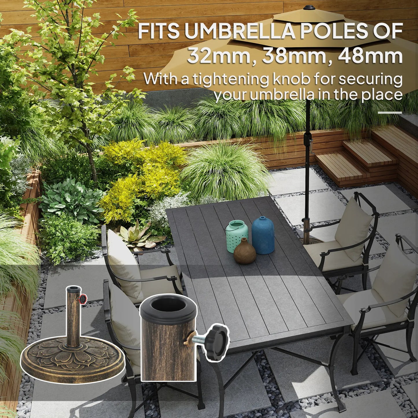 Round Patio Umbrella Base, 26 lbs Resin Stand, Fits 1.3"/1.5"/1.9" Poles, Bronze Umbrella Bases at Gallery Canada