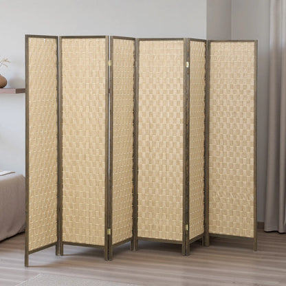 6 FT Room Divider, 6 Panel Folding Privacy Screen, Brown