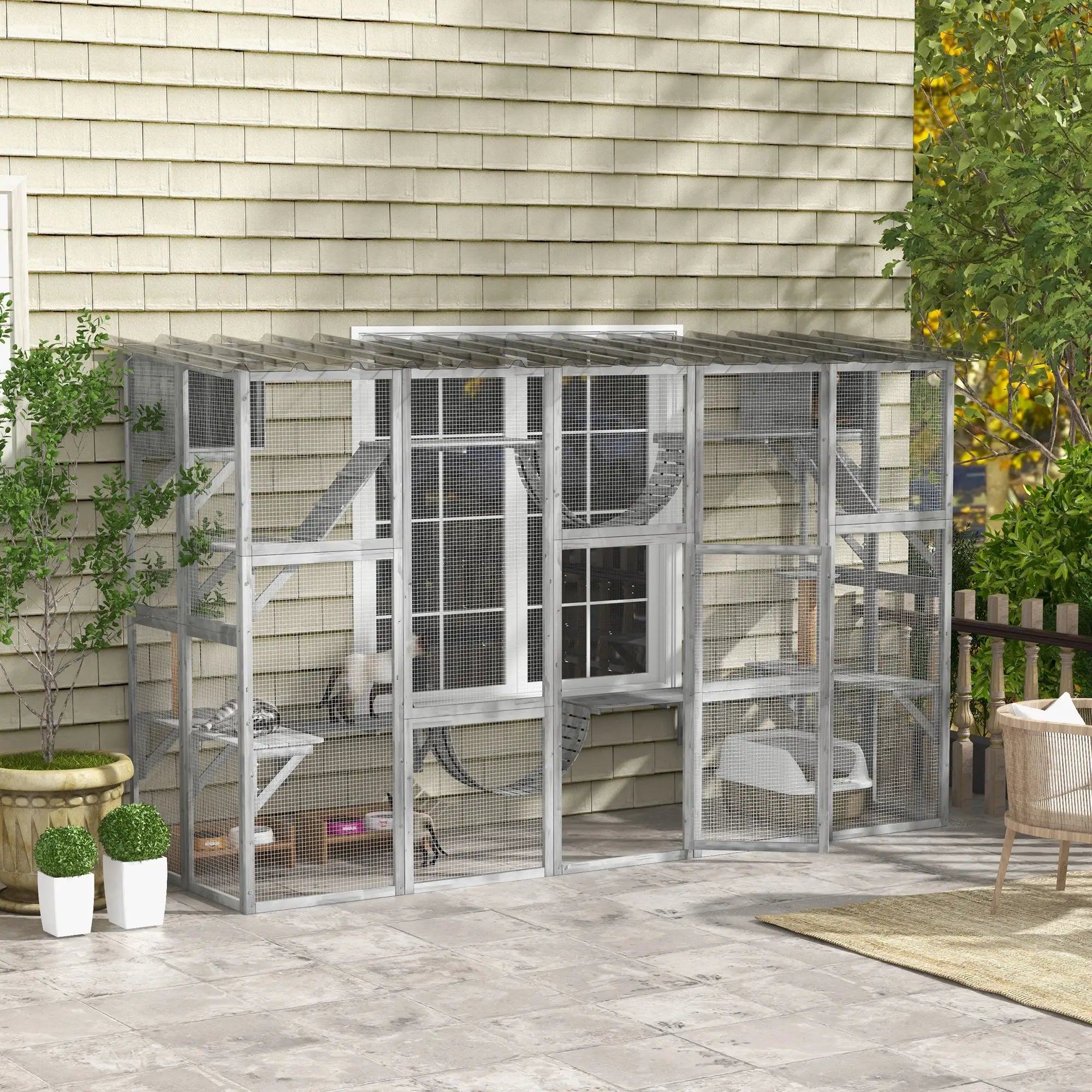 Large Outdoor Catio, Condos, Platforms, Doors, Ladders, Weather-Resistant Roof, Grey Outdoor Cat Enclosures at Gallery Canada