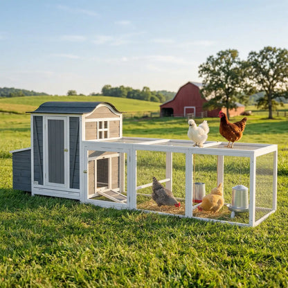 118"L Chicken Coop, Large Wooden Hen House with Run, Pull-Out Tray, Waterproof Roof, Nesting Box, Swing, Roosting Bars Chicken Coops at Gallery Canada