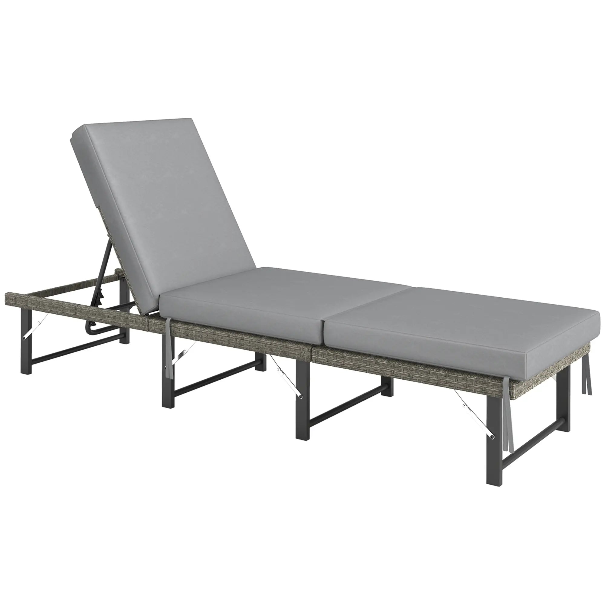 Folding Outdoor Lounge Chair, Wicker Chaise With Cushion, Grey Wicker Chaise Loungers at Gallery Canada