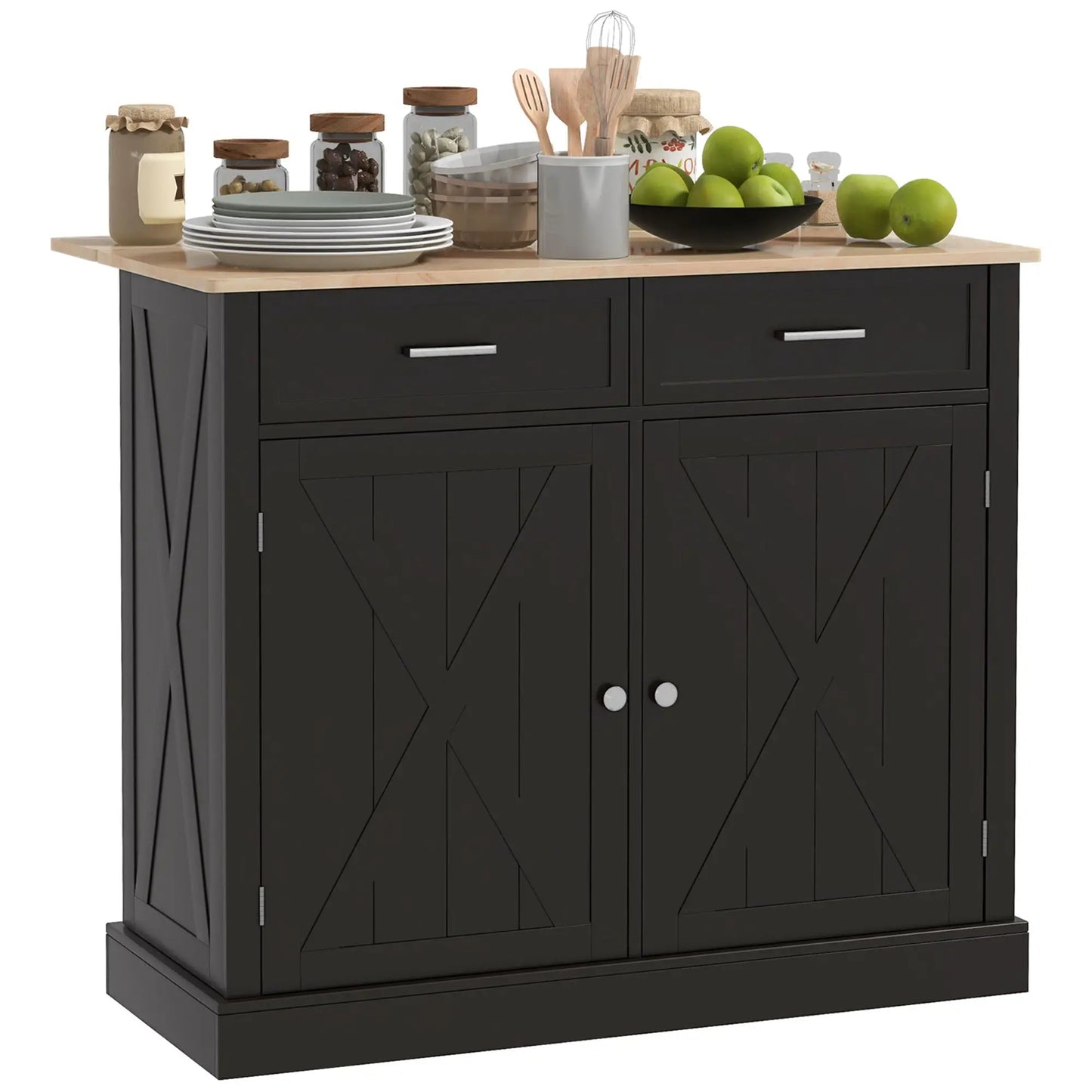 Kitchen Island with Drop Leaf, 2 Drawers, Adjustable Shelves, Black Kitchen Islands & Kitchen Carts at Gallery Canada