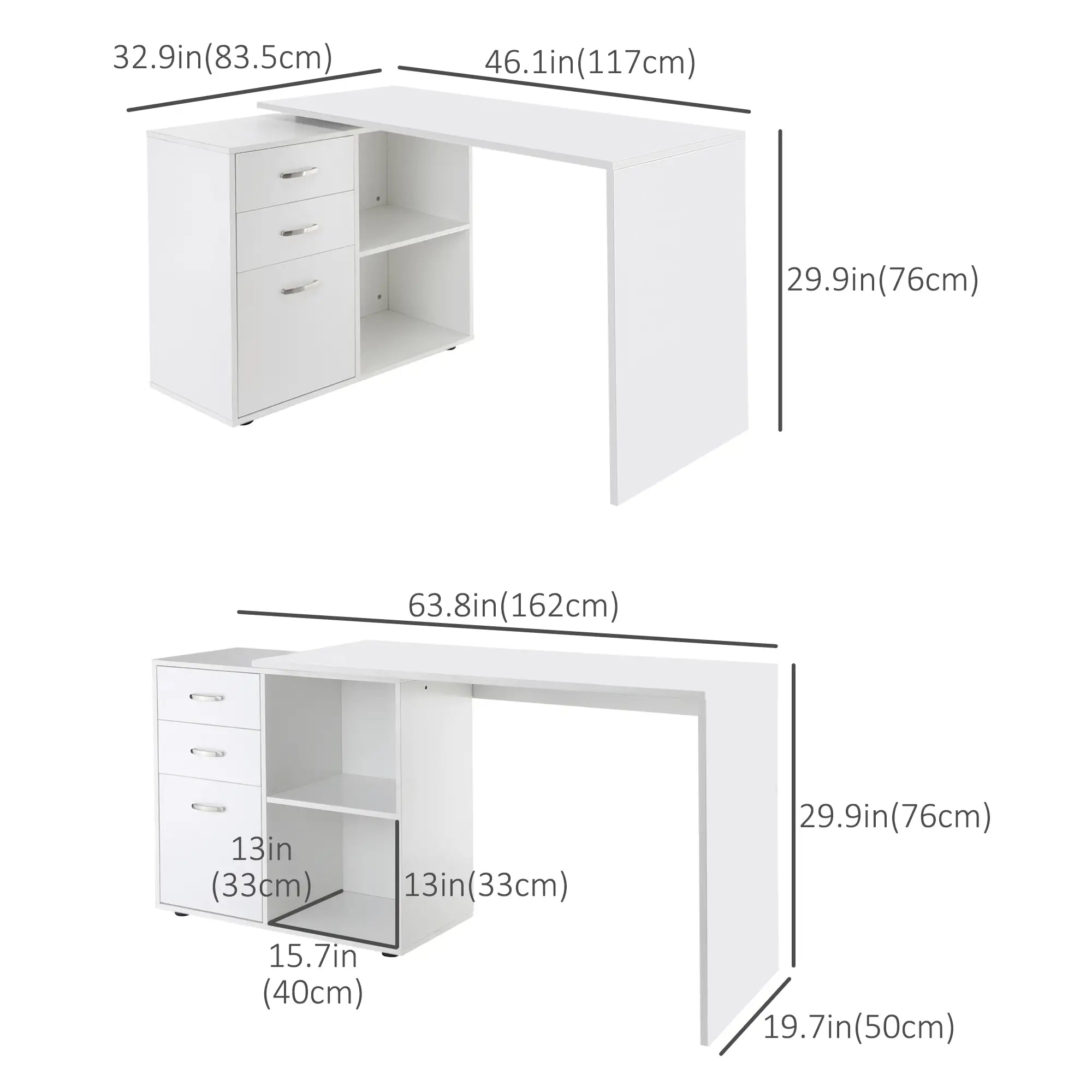 L-Shaped Desk, Computer Corner Desk with Shelf, Drawer, White Computer Desks at Gallery Canada