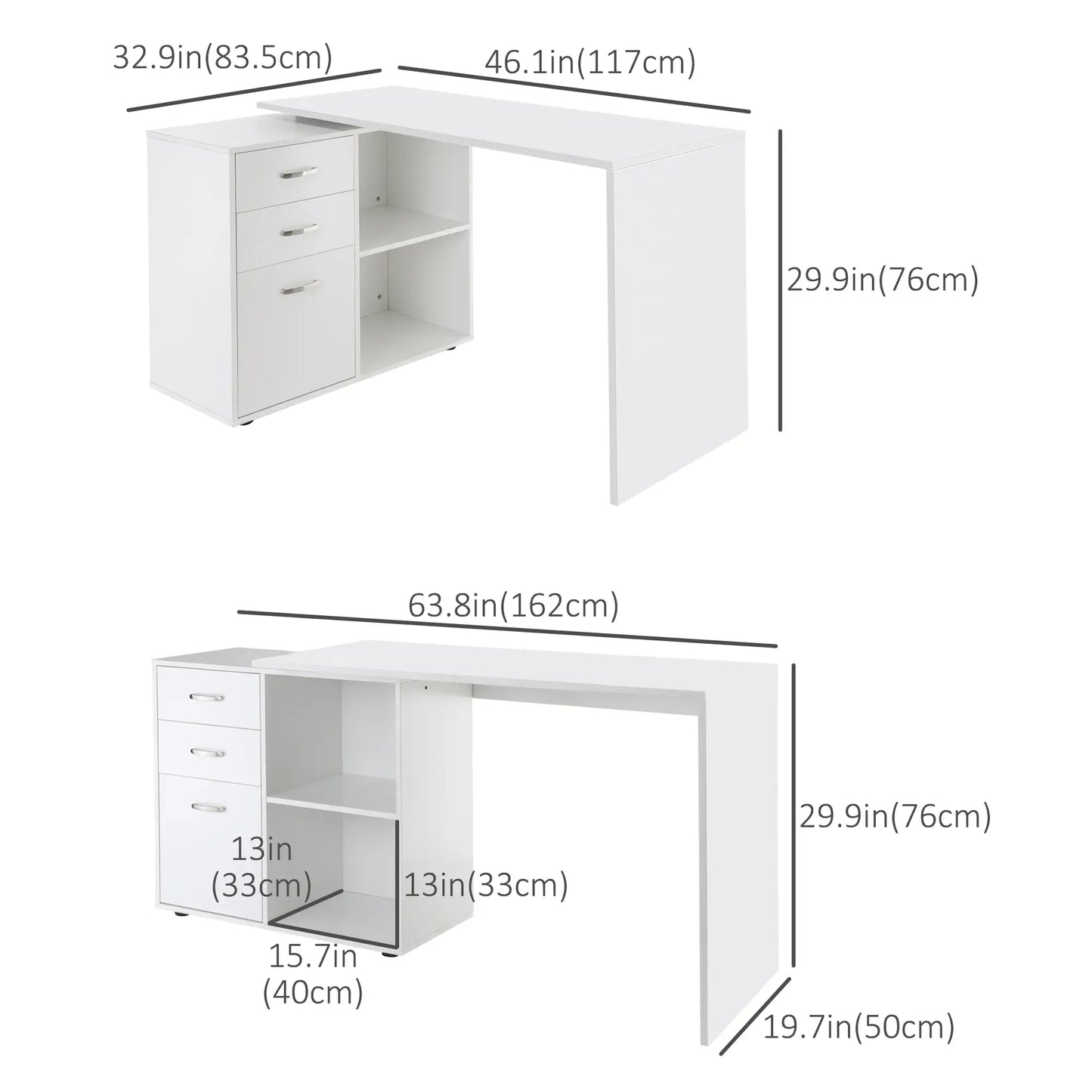 L-Shaped Desk, Computer Corner Desk with Shelf, Drawer, White Computer Desks at Gallery Canada