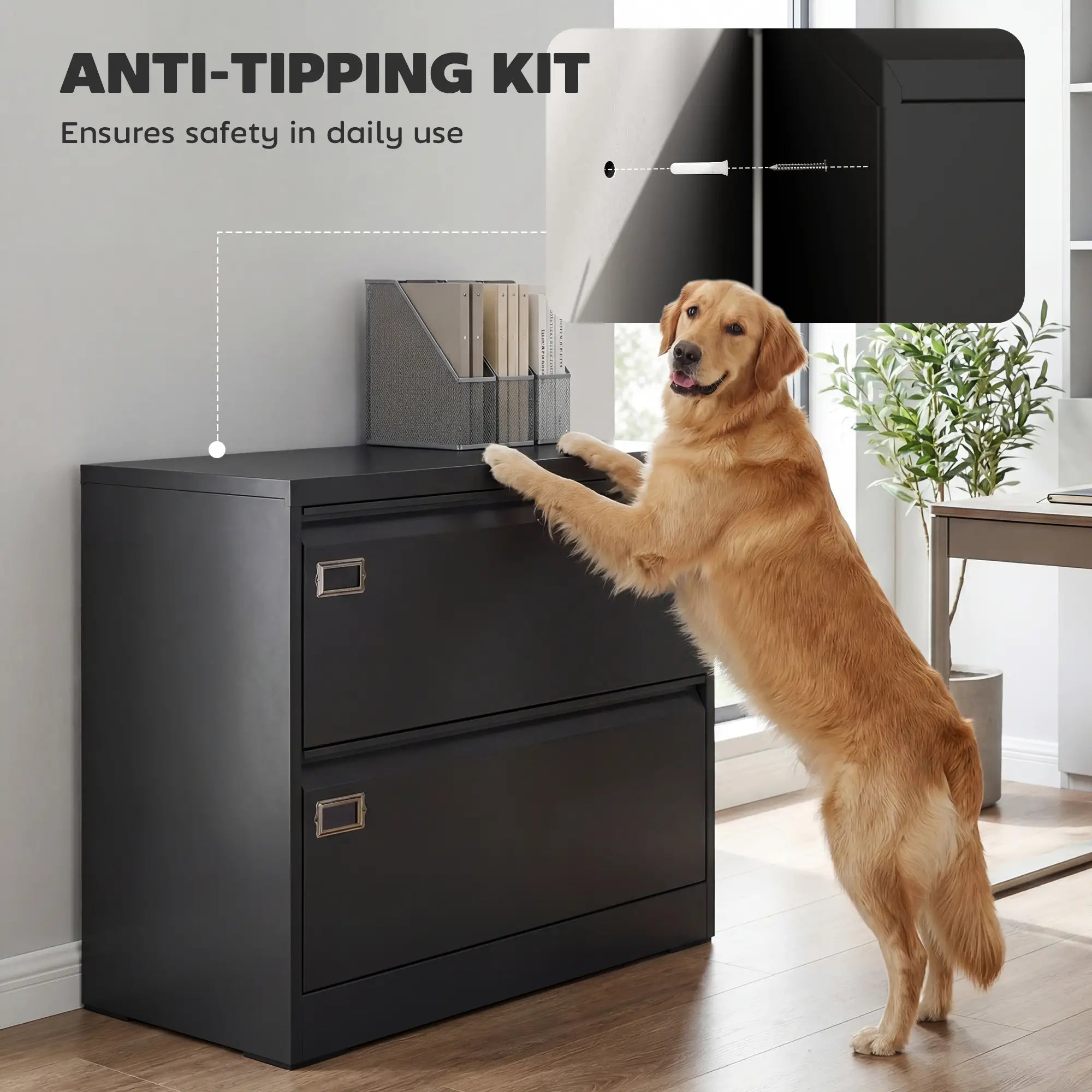 2 Drawer Lateral Filing Cabinet, Lockable Steel, A4 Letter Legal Size, Black Office Cabinets & Cupboards at Gallery Canada