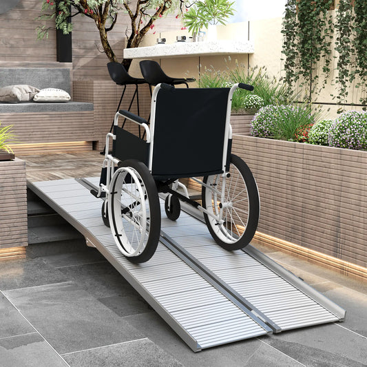 8' Foldable Handicap Ramp, Aluminum Wheelchair Ramp, Textured Threshold, Silver Knee Walker & Wheelchair Ramps Silver at Gallery Canada