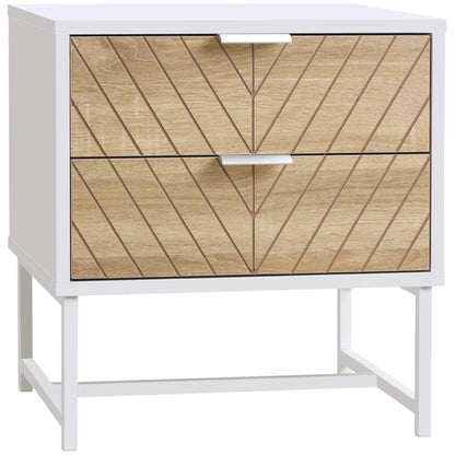 Modern Bedside Table, 2 Drawers, Steel Frame, Oak, White Bedside Tables at Gallery Canada