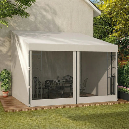 10' x 10' Wall Pergola, Outdoor Gazebo, 2 Curtains, 2 Nettings, Beige Pergolas at Gallery Canada