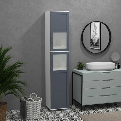 75" Tall Bathroom Storage Cabinet, Matte Glass Doors, 5-Tier Shelving, Grey, White Bathroom Cabinets at Gallery Canada
