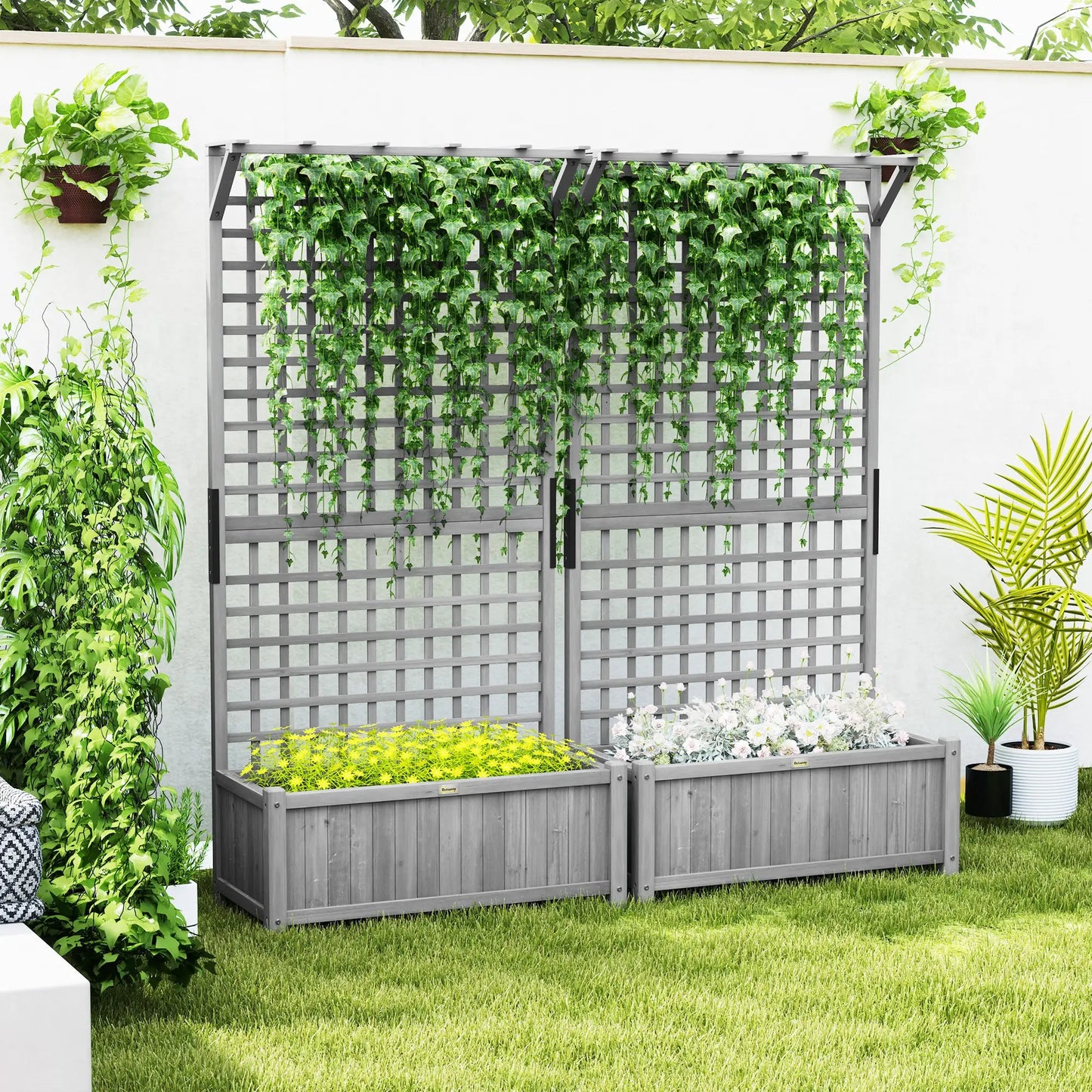 Wood Planter With Trellis, Raised Garden Bed for Privacy Screen, Dark Grey Wooden Planter Boxes at Gallery Canada