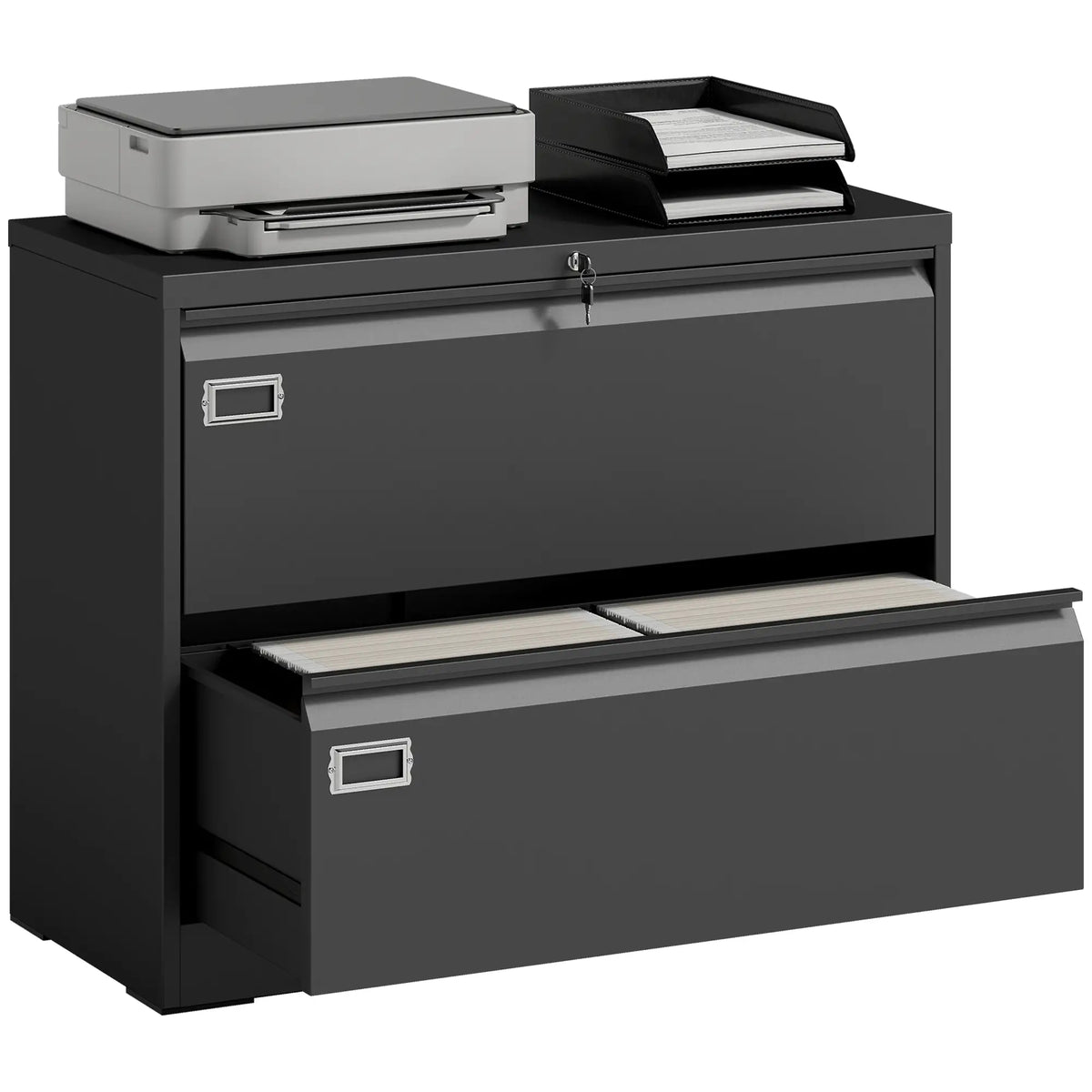 2 Drawer Lateral Filing Cabinet, Lockable Steel, A4 Letter Legal Size, Black Office Cabinets & Cupboards at Gallery Canada