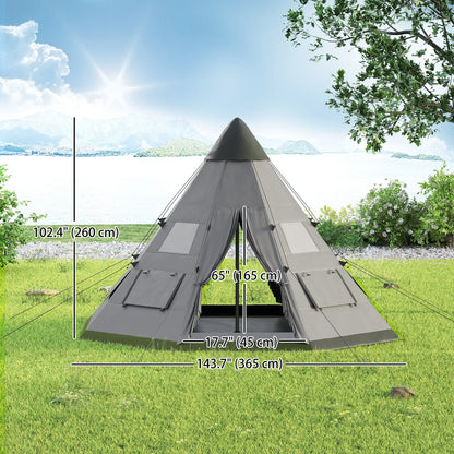 6 Person Family Teepee Tent, Mesh Windows, Floor, Carry Bag, Grey Camping Tents at Gallery Canada