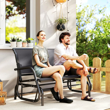Double Glider Steel Sling Fabric Swing Chair, Heavy-Duty, Grey Outdoor Gliders at Gallery Canada