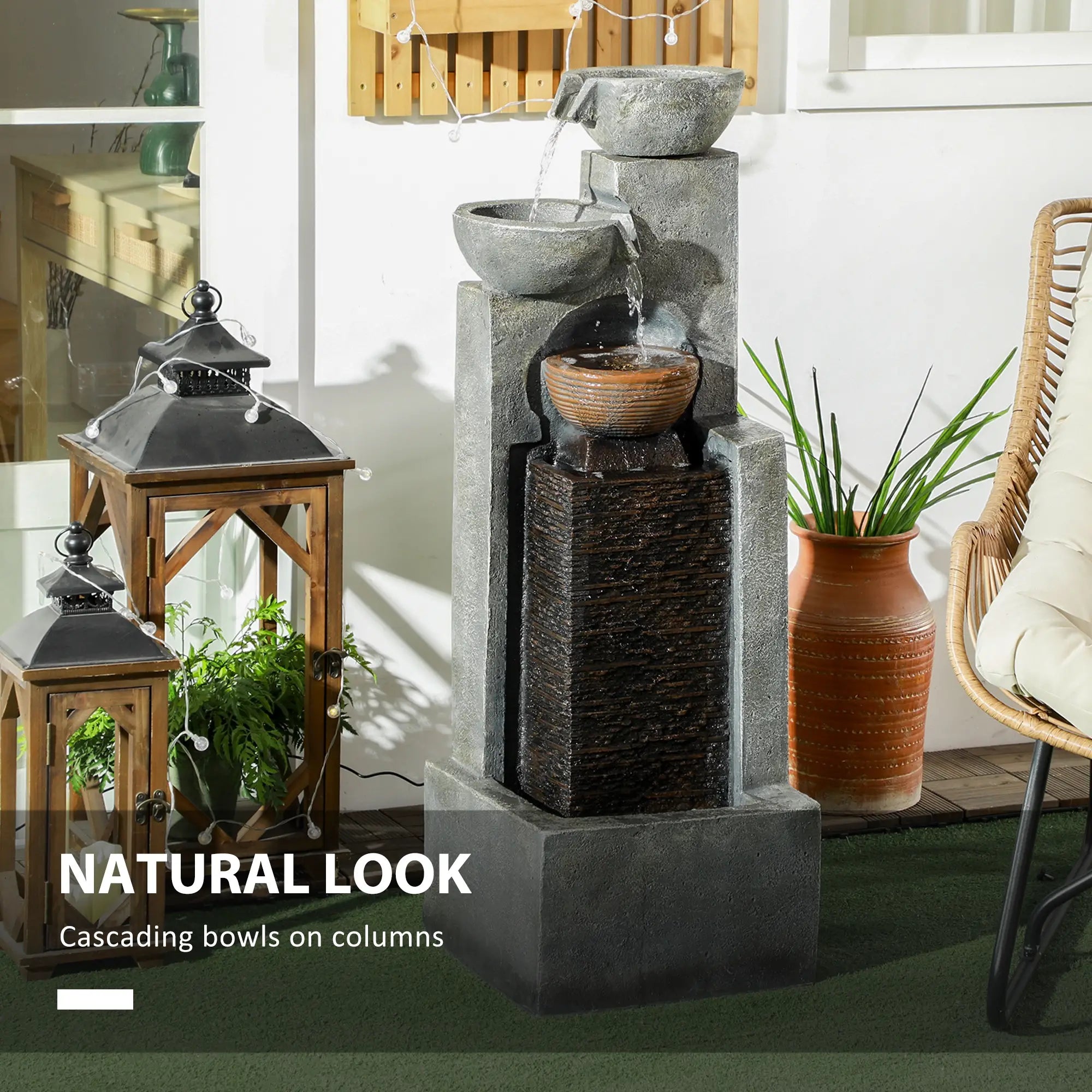 5-Tier Cascading Bowls Outdoor Fountain, LED Lights, Adjustable Flow, 43.3-inch Water Fountains at Gallery Canada