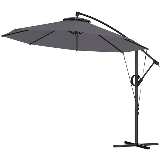 118.1" Patio Offset Umbrella, With Cover, Wind Strap, Crank, Tilt, UPF50+, Grey Offset Cantilever Umbrellas Grey at Gallery Canada