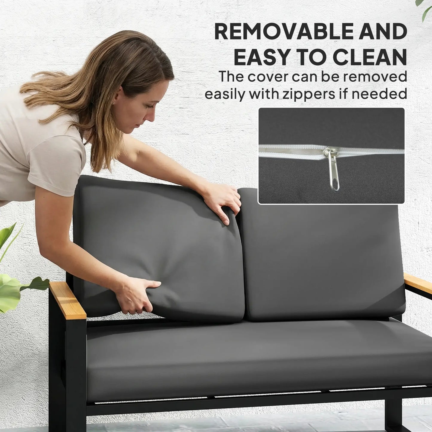 2 Seater 5" Thick Outdoor Seat Cushions, 7" Backrest, Dark Grey Patio Chair Cushions at Gallery Canada