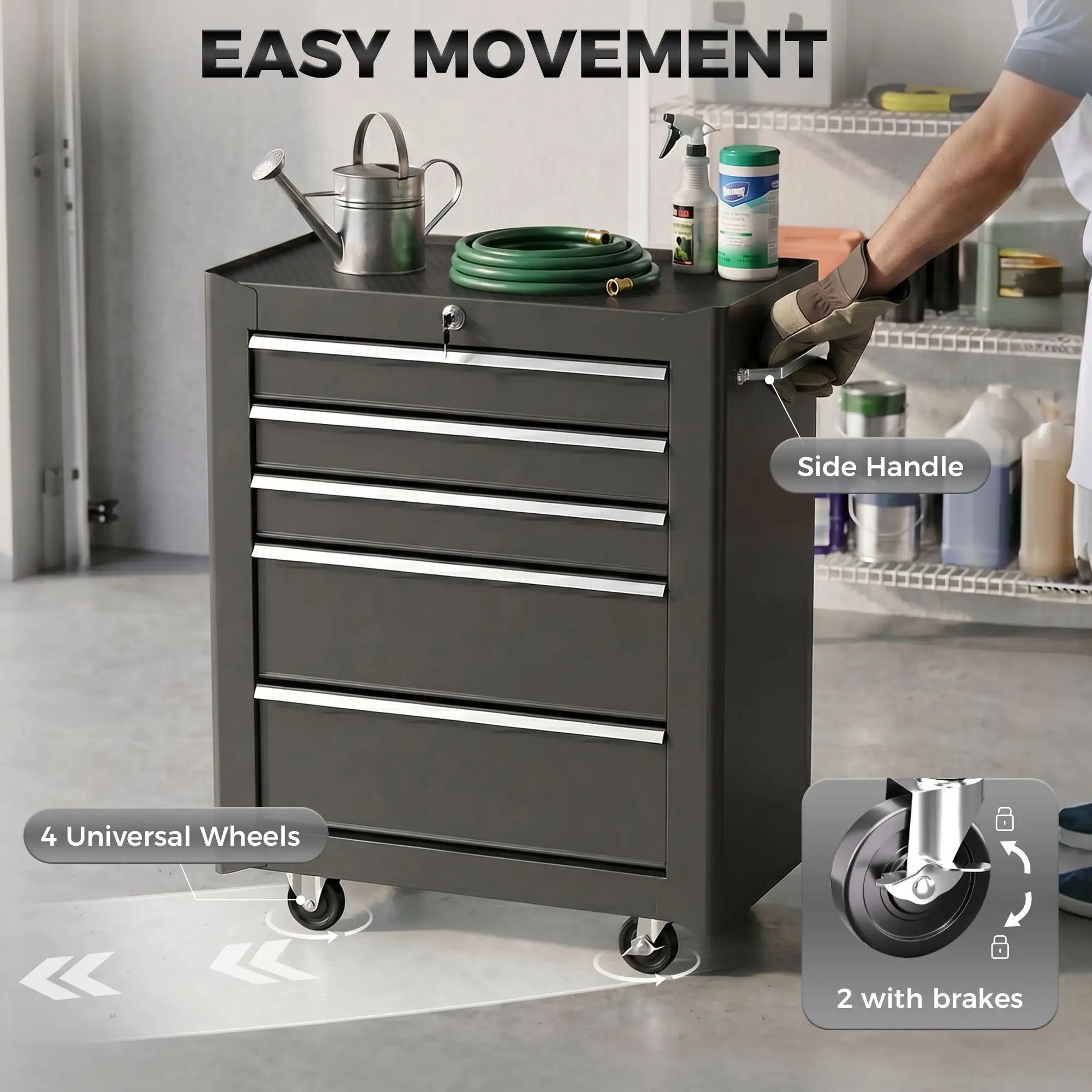 5-Drawer Rolling Tool Cabinet, Lockable Tool Chest, Black Tool Organizers at Gallery Canada