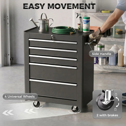5-Drawer Rolling Tool Cabinet, Lockable Tool Chest, Black Tool Organizers at Gallery Canada